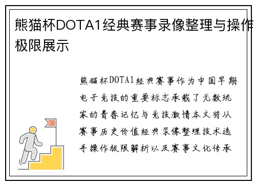 熊猫杯DOTA1经典赛事录像整理与操作极限展示